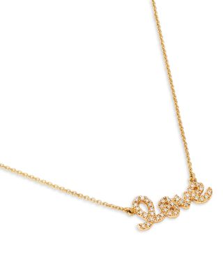 14K Yellow Gold Diamond Love Script Pendant Necklace, 18"