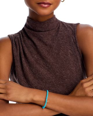 14K Yellow Gold Turquoise & Diamond Accent Tiny Clam Shell Stretch Bracelet