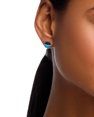 Lapis Lazuli, Turquoise & Diamond Stud Earrings in 14K Yellow Gold