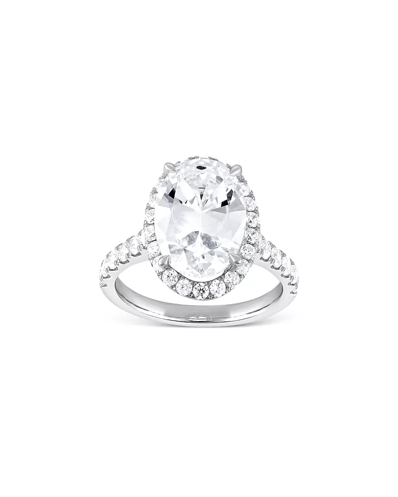 Bloomingdale's Fine Collection Lab Grown Diamond Oval & Round Cut Halo Engagement Ring in 18K White Gold, 5.0 tcw