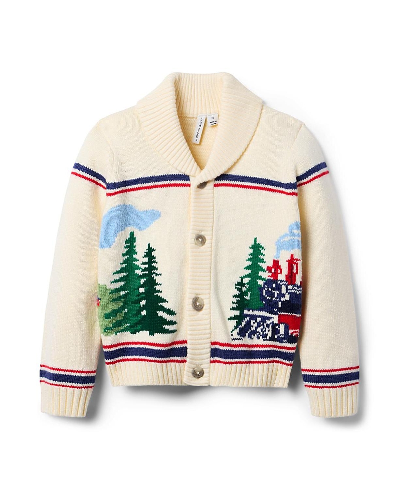 Janie And Jack Boys' Cozy Train Cardigan - Baby In White