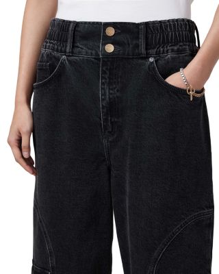 Daisy Mae High Rise Cropped Tapered Cargo Jeans in Washed Black