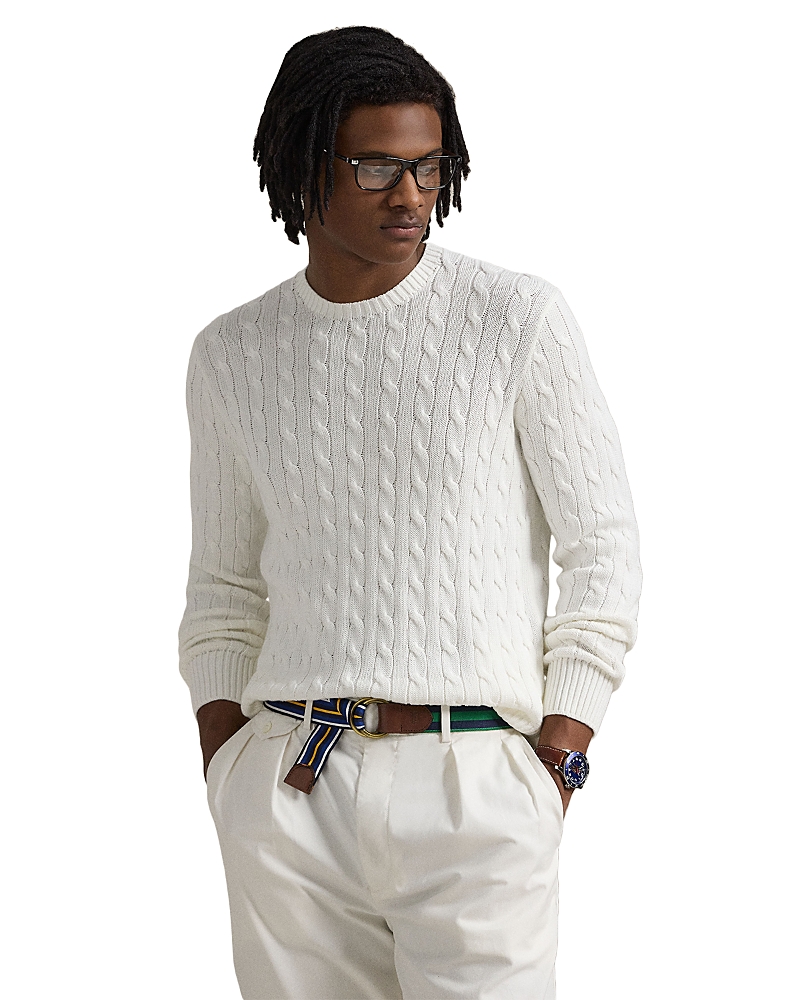 Shop Polo Ralph Lauren Cable Knit Cotton Crewneck Sweater In Deckwash White