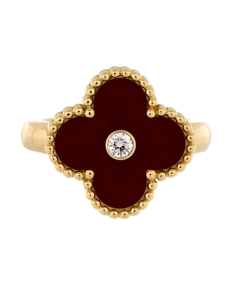 Pre-owned Pre-owned Van Cleef & Arpels Van Cleef & Arpels Vintage Alhambra Ring 18k Gold With Carnelian And Diamond