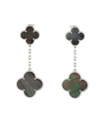 Pre-Owned Van Cleef & Arpels - Magic Alhambra 2 Motifs Earrings 18K White Gold and Grey Mother of Pearl