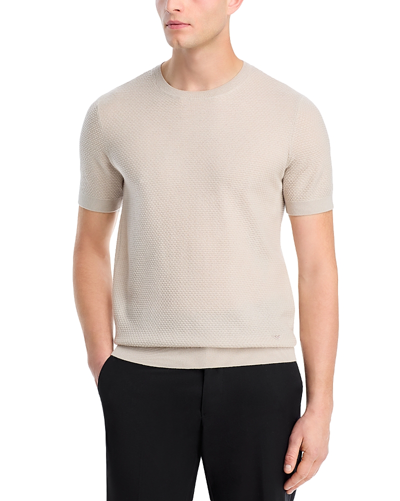 Emporio Armani Men's Textured Wool Short-sleeve Crewneck Sweater In Silver