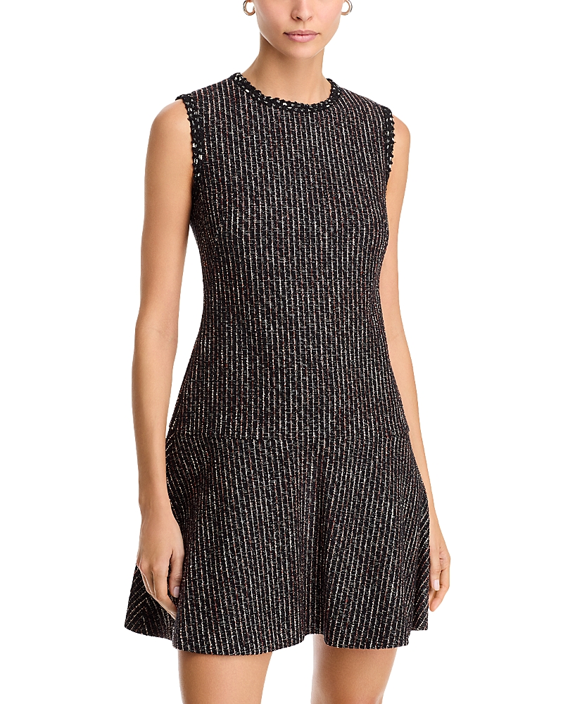 Hugo Boss Boss Datana Sleeveless Stripe Tweed Fit & Flare Dress In Striped Tweed