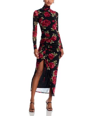 AQUA - Rose Mesh Mock Neck Midi Dress - Exclusive