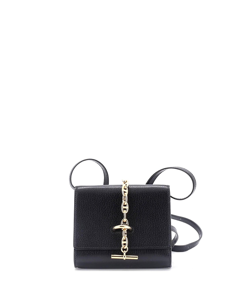 Pre-owned Pre-owned Hermes Hermes Chaine D'ancre Compact Wallet On Strap Chevre Mysore In Black