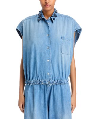 Fabiana Filippi Embellished Collar Denim Shirt | Bloomingdale's