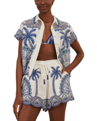 Blue Palm Trees Embroidered Shirt