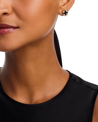 18K Yellow Gold Venetian Princess Medallion Black Jade & Diamond Stud Earrings