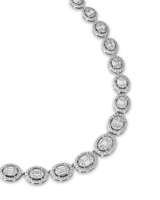 Diamond Oval Mosaic Tennis Necklace in 14K White Gold, 10.0 tcw
