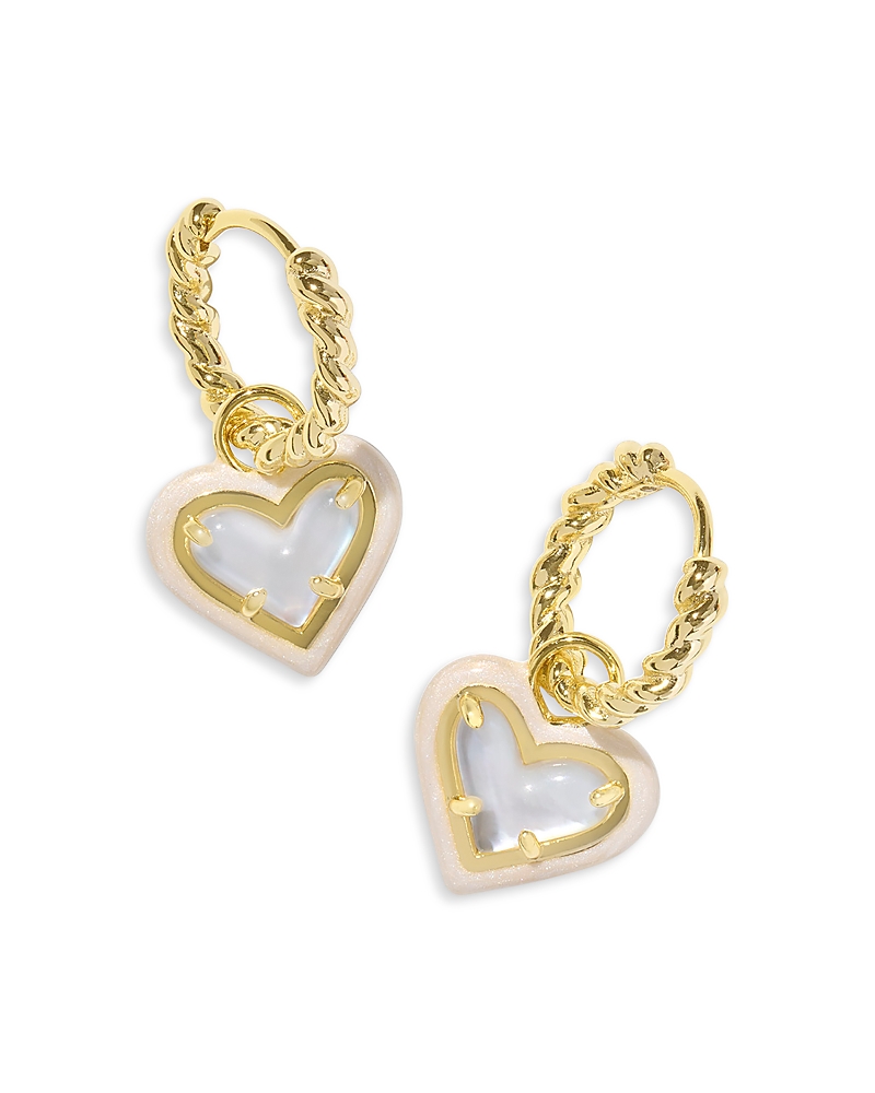 Kendra Scott 14k Gold-plated Heart Charm Twisted Huggie Hoop Earrings In Gold/ivory