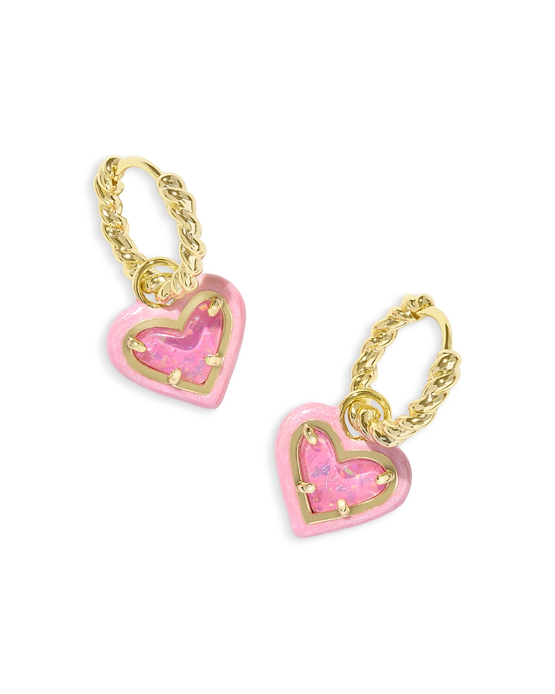 Kendra Scott 14k Gold-plated Heart Charm Twisted Huggie Hoop Earrings In Gold/pink