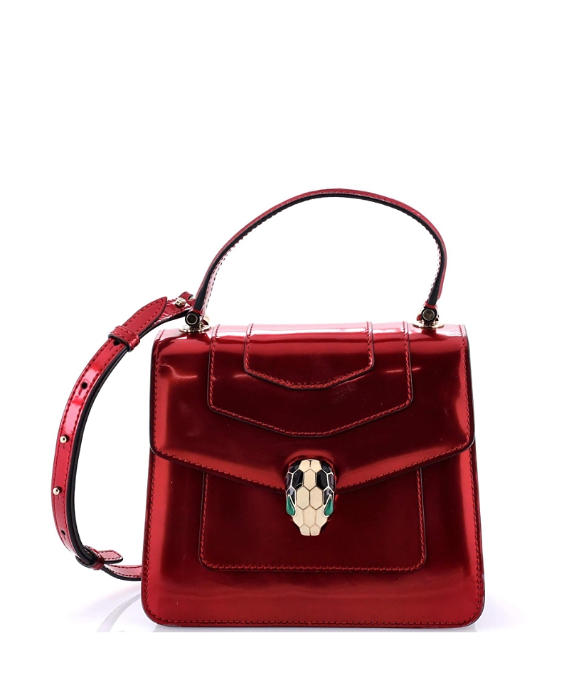 Pre-owned Pre-owned Bvlgari Bvlgari Small Serpenti Top Handle Bag Patent In Red