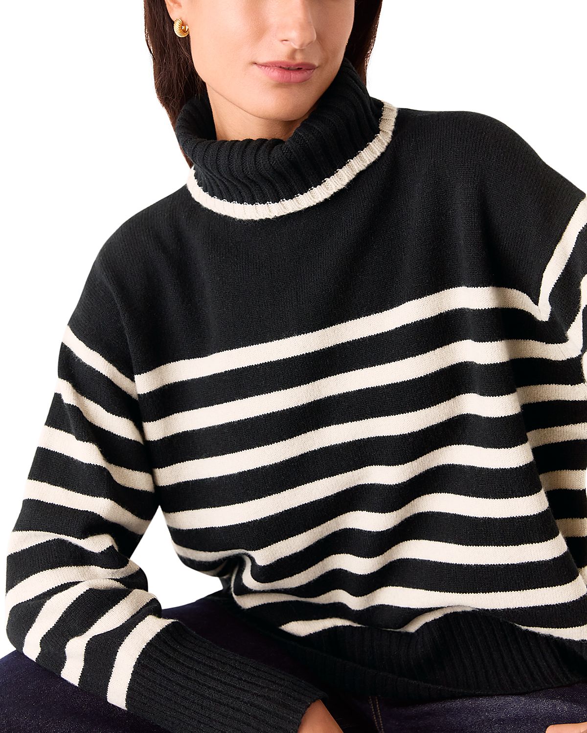 Whistles High Neck Striped Wool Sweater