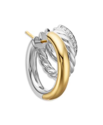 DY Mercer Multi Hoop Earrings in Sterling Silver with 18K Yellow Gold and Diamonds, 21mm