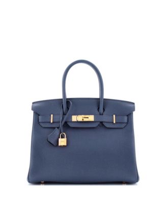 Pre-Owned Hermes Pre-Owned Hermes Birkin 30 Handbag Blue Togo with Rose Gold Hardware