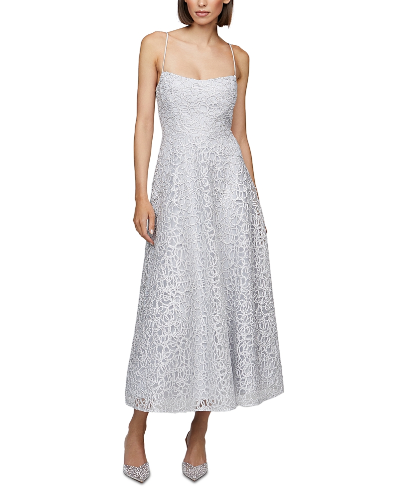 Theia Sleeveless Tulle Midi Dress In French Silver In French Silver