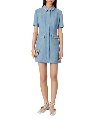 Sequin Embellished Tweed Short Dress