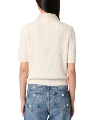 Jewelry Collar Knit Polo Sweater