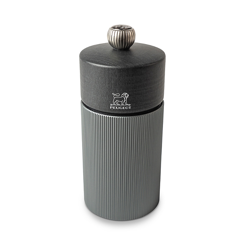 Peugeot Line Pepper Mill, Natural Aluminum 5 In Dark Beechwood With Dark Aluminum
