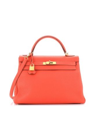 Pre-Owned HERMES Kelly 32 Handbag Orange Togo with Gold Hardware