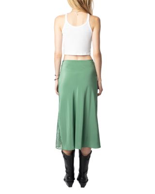 Jayla Lace Trim Silk Midi Skirt