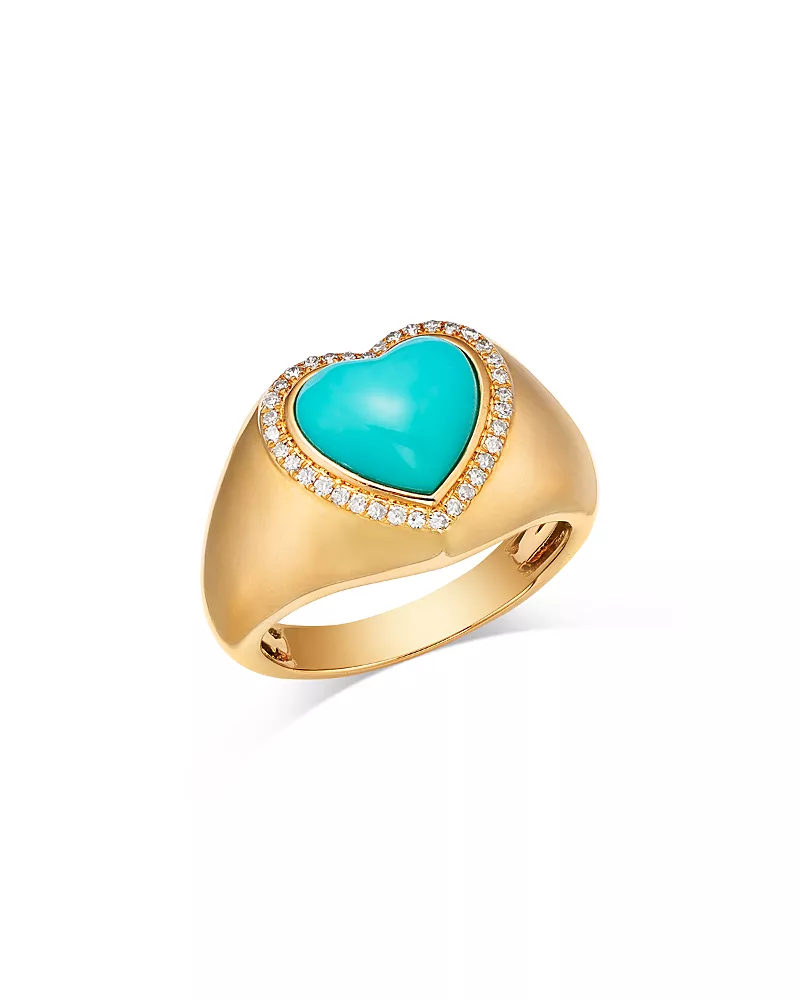 Bloomingdale's Fine Collection Turquoise & Diamond Heart Ring in 14K Yellow Gold