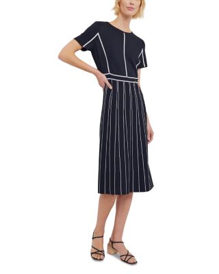 Contrast Piping Jewel Neck A Line Dress