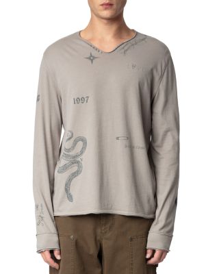 Zadig & Voltaire - Monastir Tattoo Print Long Sleeve Henley