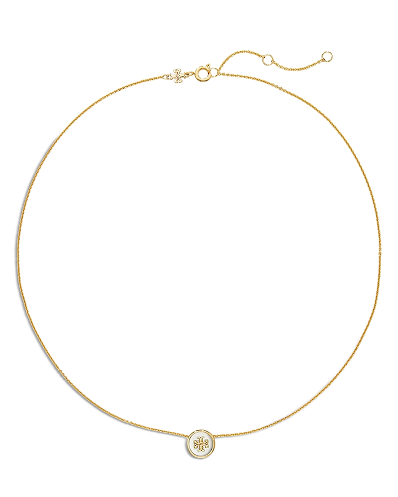 Tory Burch Kira Double T Circle Pendant Necklace In Silver & 18k Gold Plated, 16 In Gold