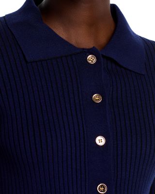 Button Front Rib Knit Asymmetrical Hem Sweater