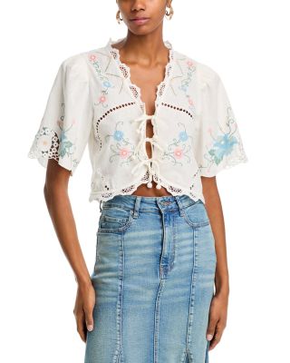 Sea - Vesna Embroidered Tie Front Top