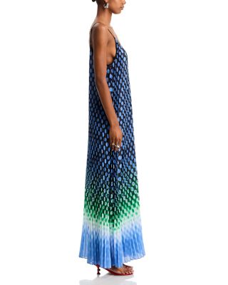 Printed Deep V Neck Pleated Maxi Dress