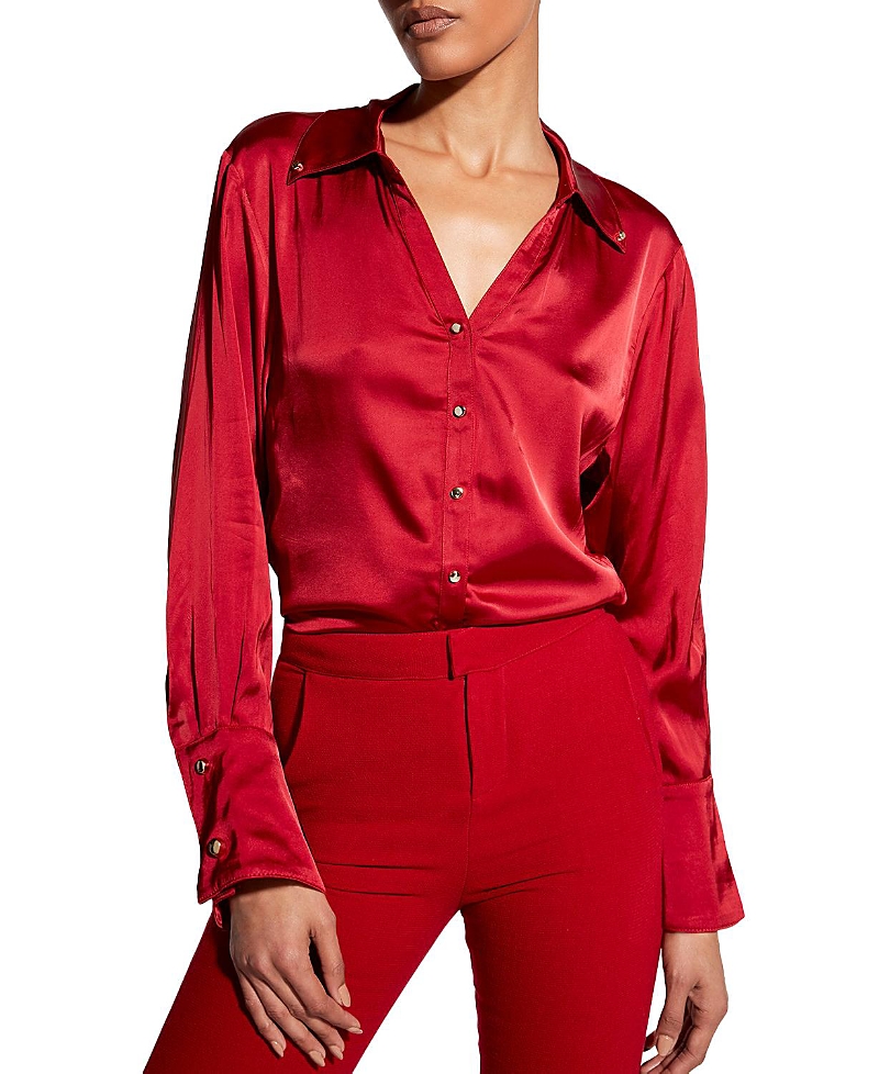 As By Df Billie Button-front Satin Blouse In Coco Red