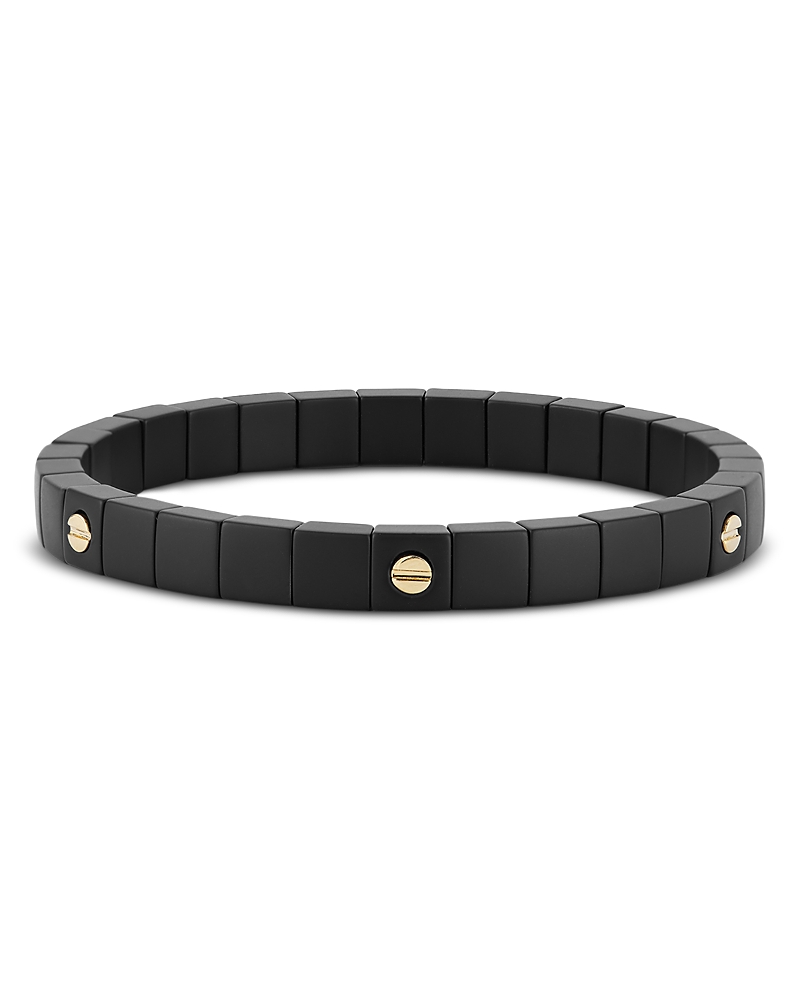 Roberto Demeglio Men's 18k Yellow Gold & Black Ceramic Demeglio Contrasting Screw Matte Black Stretch Bracelet In Black