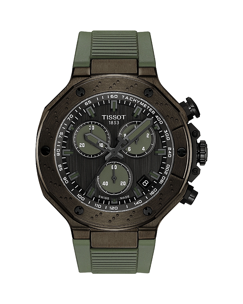 Tissot Men's Swiss Chronograph T-race Green Rubber Strap Watch 45mm
