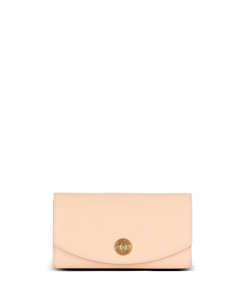 Balmain Embleme Grained Calfskin Clutch In Beige