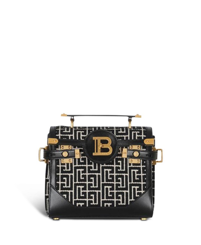 Balmain Women's B-Buzz 23 Bag in Jacquard and Leather in Black