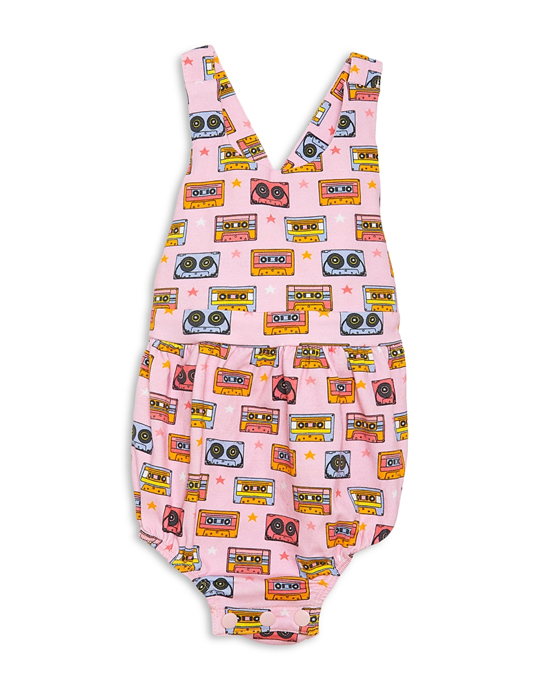 Shop Worthy Threads Girls' Cross Back Bubble Romper In Cassettes & Stars - Baby In Light Pink
