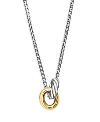 Petite Cable Linked Necklace in Sterling Silver with 14K Yellow Gold, 15-17&amp;quot;