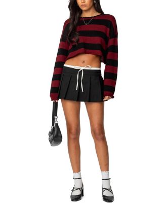 Contrast Drawstring Pleated Mini Skort