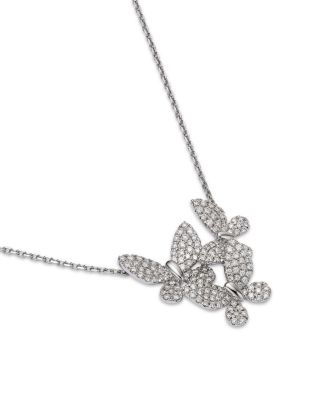 Diamond Butterfly Cluster Necklace in 14K White Gold, 0.75 tcw