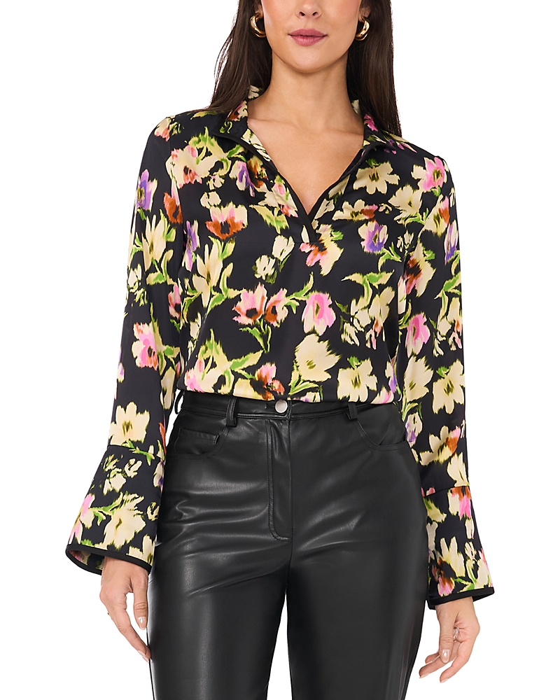 Vince Camuto Floral Print Blouse In Rich Black
