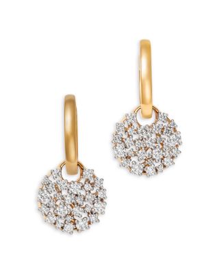Diamond Drop Hoop Cluster Earrings in 14K Yellow Gold, 1.0 tcw