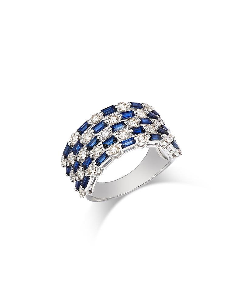 Bloomingdale's Fine Collection Sapphire & Diamond Multi Row Ring In 14k White Gold In Blue/white