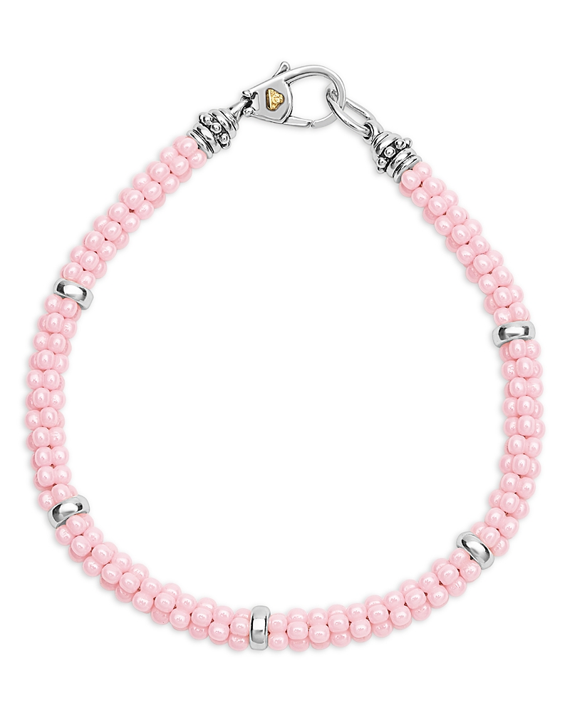 Lagos 18k Yellow Gold & Sterling Silver Pink Caviar Ceramic Bead Bracelet In Pink/silver