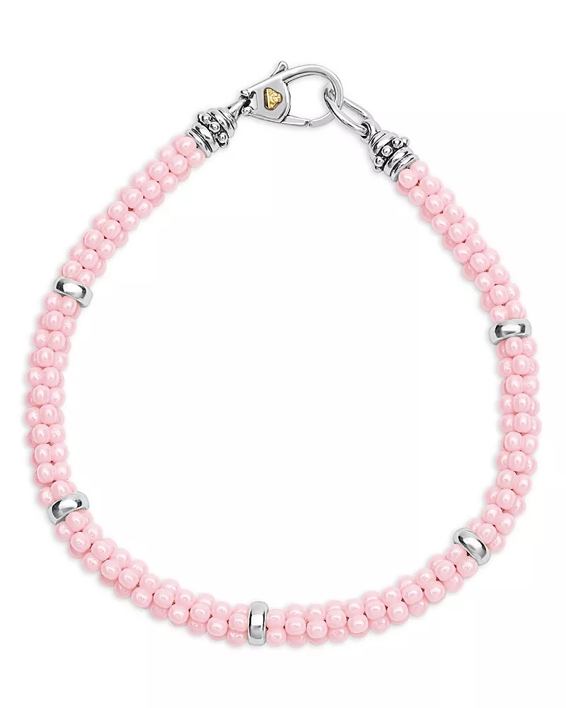 Lagos 18K Yellow Gold & Sterling Silver Pink Caviar Ceramic Bead Bracelet